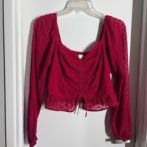 Moving Sale! Elegant Red Women's Crop Top - Long Sleeve